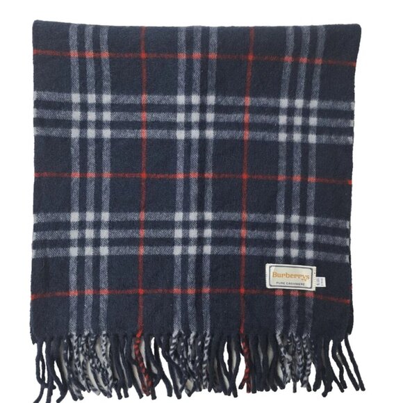 BURBERRY'S of London Vintage Classic Check Scarf Pure Cashmere Navy SCARF - Picture 4 of 7